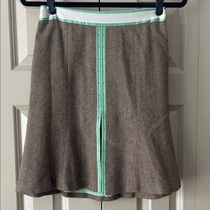LOFT Brown A-Line Skirt with Mint Trim